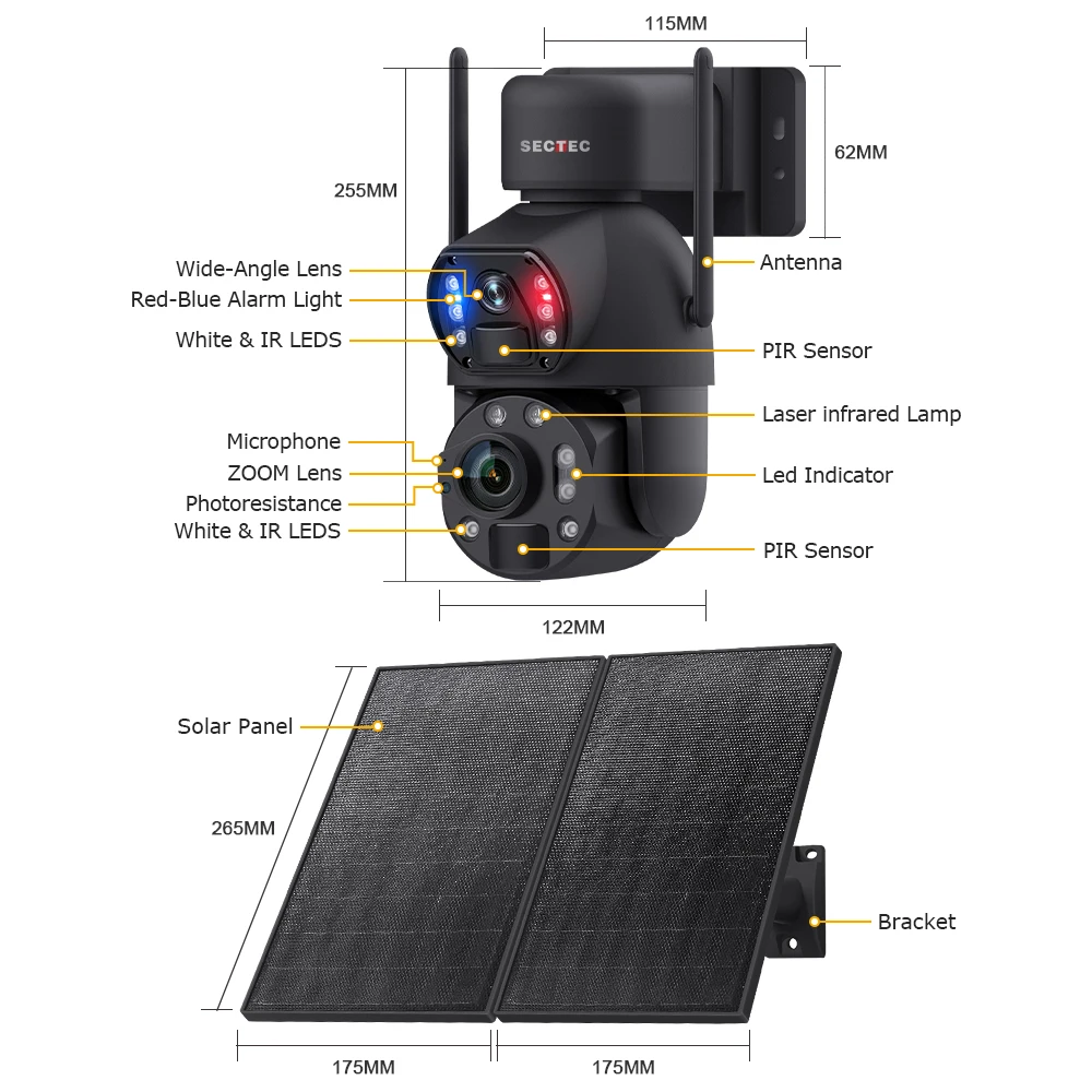 Imagem -06 - Câmera de Vigilância Ptz ao ar Livre Bateria Solar Vermelho e Azul Alarme Holofote Zoom 36x 20w 4g