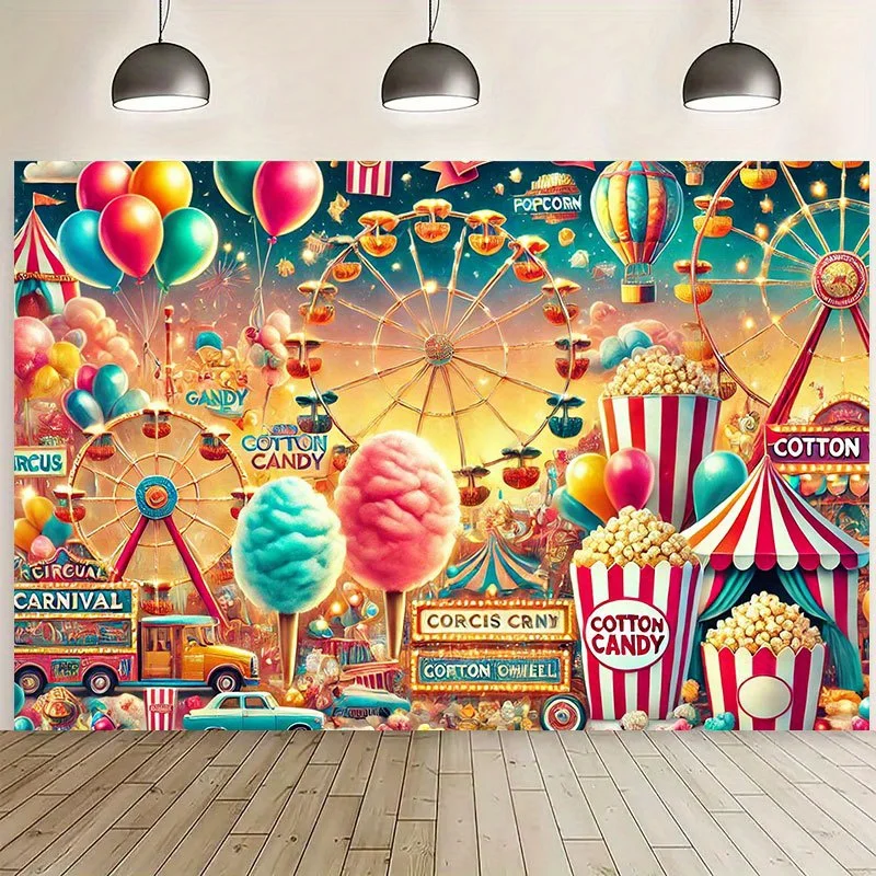 Huge Carnival Wall Tapestry Mural Pop Art Retro Circus Candy Shop Fair Background Decoration for Kids Room Party Decor Print