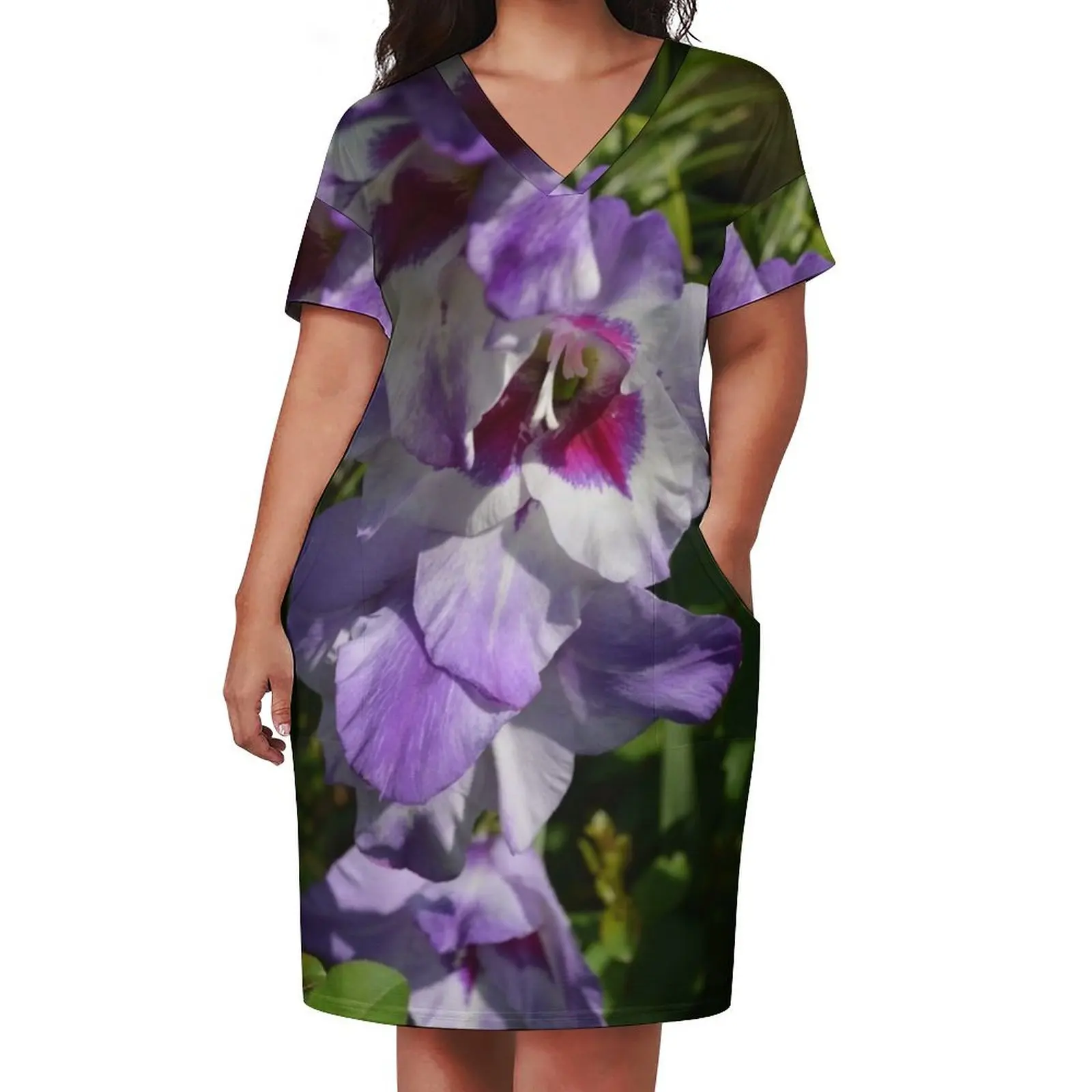 Purple Gladiolus Loose Pocket Dress summer dress luxury dress evening prom clothes
