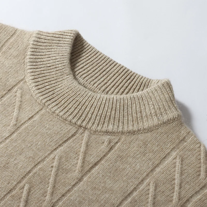 เสื้อสเวตเตอร์ขนแพะแคชเมียร์แท้ 100% สำหรับผู้ชาย ฤดูใบไม้ร่วง-ฤดูหนาว ผ้าขนสัตว์หนานุ่ม อุ่นสบาย คอทรงโอ ไซส์ใหญ่ แบบพื้นฐาน สวมใส่สบาย