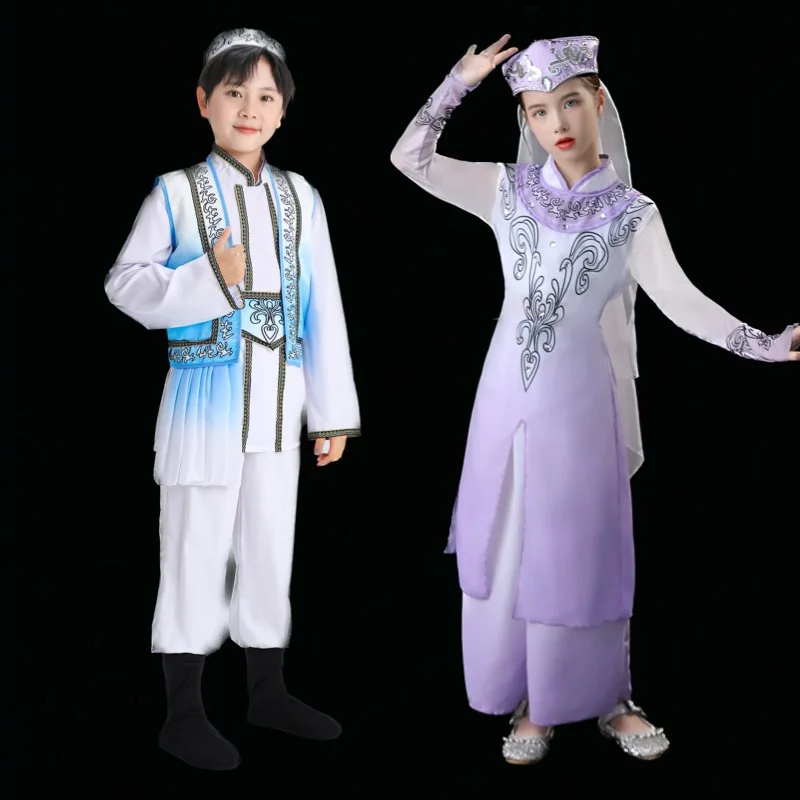 

New model children's Uyghur dance performance outfit, Xinjiang dance performance clothing, ethnic minority Hui clothing, male