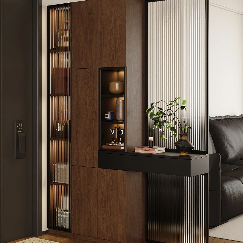 

French retro style home entry, living room partition, entrance cabinet, shoe cabinet integrated combination, opposite door