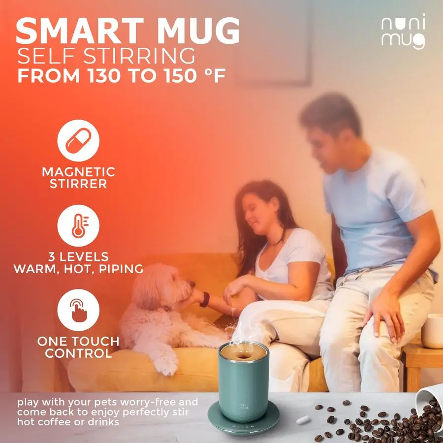 Stirring Coffee Mug 10 Oz No Batteries Smart Dual Function 3 Temperature Levels Control to Stir amp Heat Beverages Powerful 12V