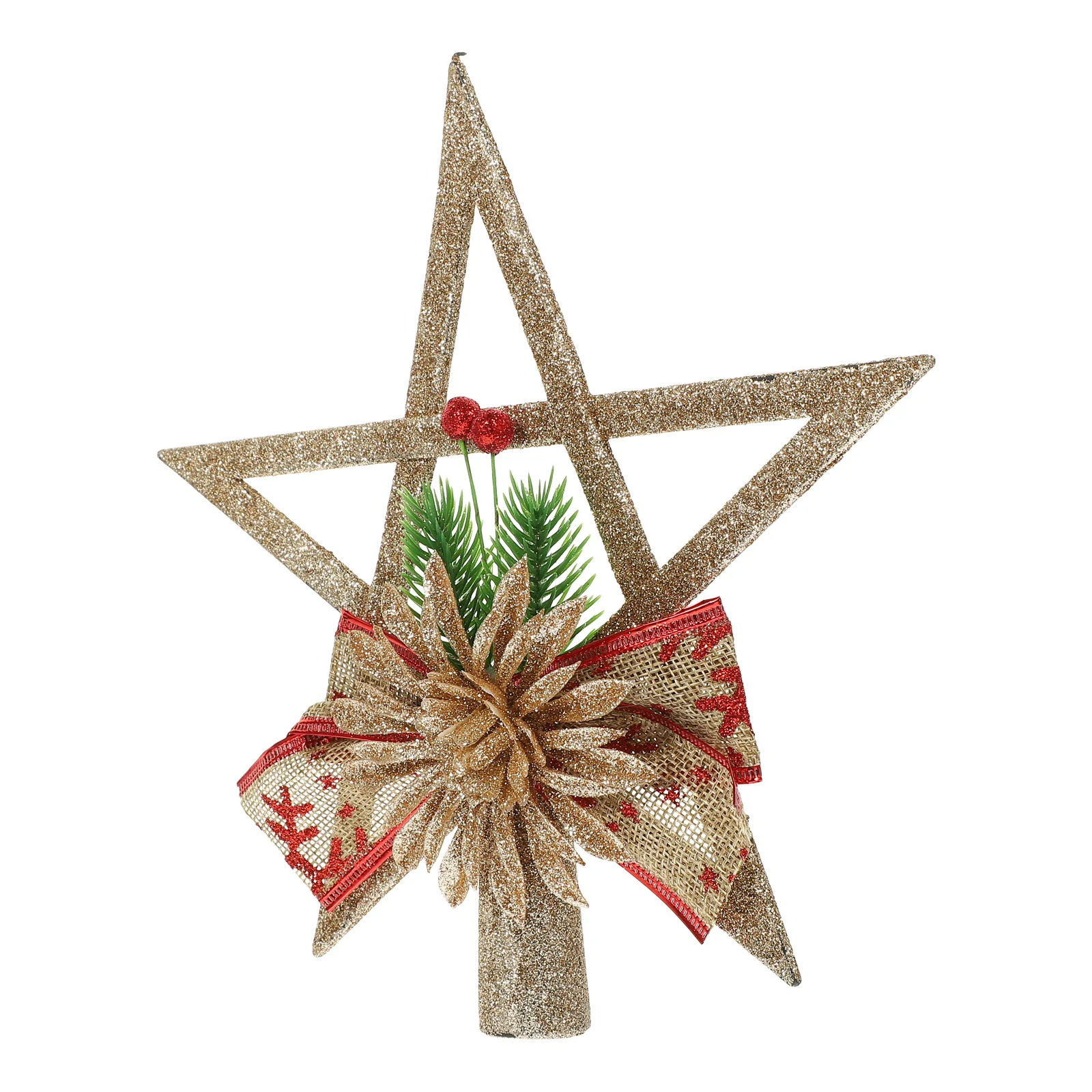 

Christmas Tree Star Topper Ornament Glitter Solid Color Vintage Home Decor DIY Party Festival Layout Prop Xmas Treetop Adornment