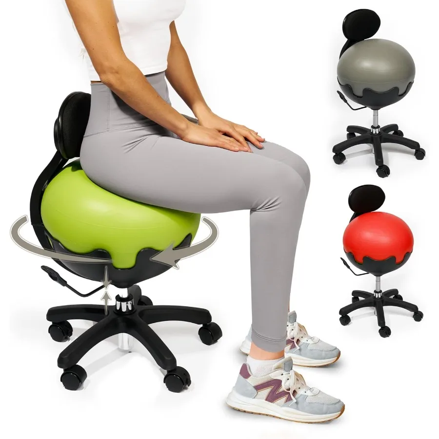 

Ergonomic Balance Ball Desk Chair for Office and Home Use with Adjustable Height Lockable Wheels AntiBurst Removable Ball and B