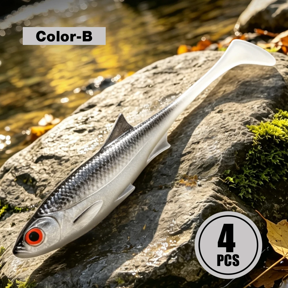 Spinpoler Embossed Scale Swimbait Shad Soft Lure 11cm Paddle Tail Wobblers Zwemmen voor Baars Snoek Forel Visgerei 4 stuks/verpakking
