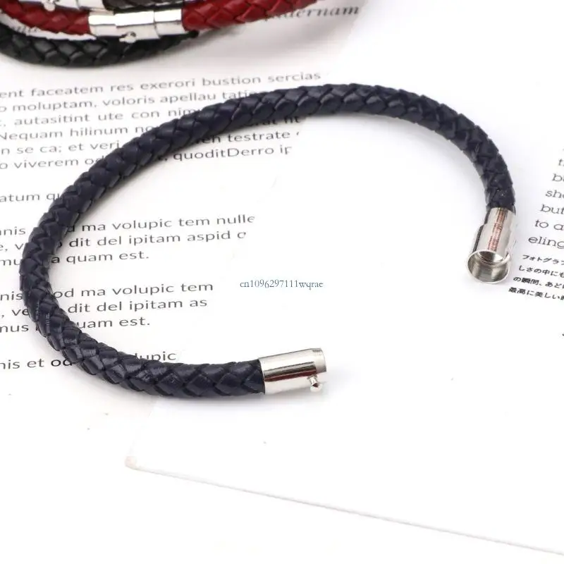 Lucky Red Black Braided Bracelet Stainless Steel Genuine Leather Bracelet Gifts