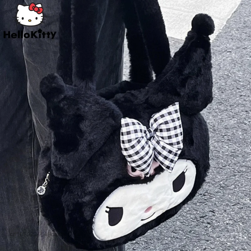 Sanrio Kuromi Plush Large Capacity Armpit Bag 2022 Autumn Winter Velvet Cute Student Handbag Y2k Korean Soft Girl Shoulder Bag