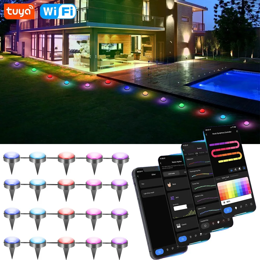 

USB Tuya Wifi 10M 20 Bulbs Magic Color RGB LED Light String Voice APP Control for Outdoor Ground Garden Lawn Christmas Decor