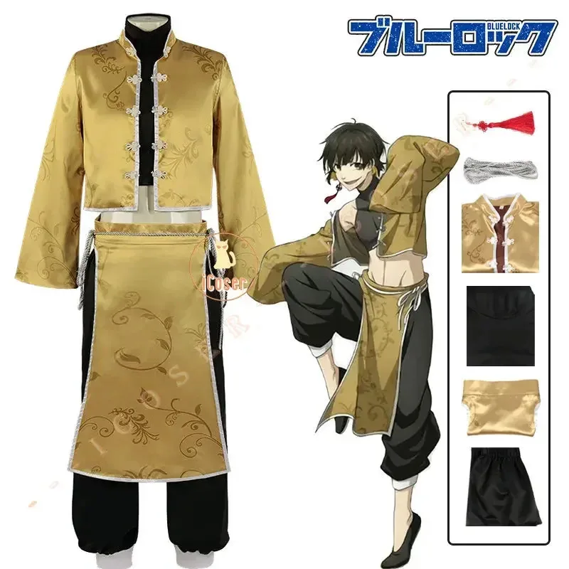 Bachira meguru cosplay traje anime bloqueio azul china traje kung fu tang terno antigo uniforme brincos festa de halloween outfi72b