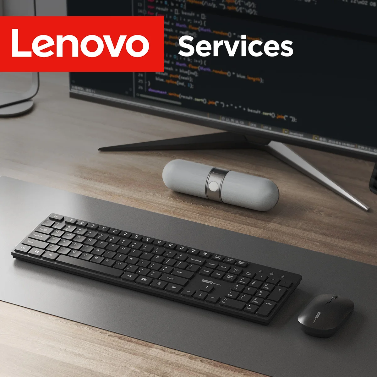 Lenovo KN220 Wireless Silent Keyboard Mouse Set, 2.4G Stable Connection Ergonomic 104-Key Keyboard for Daily Office Work
