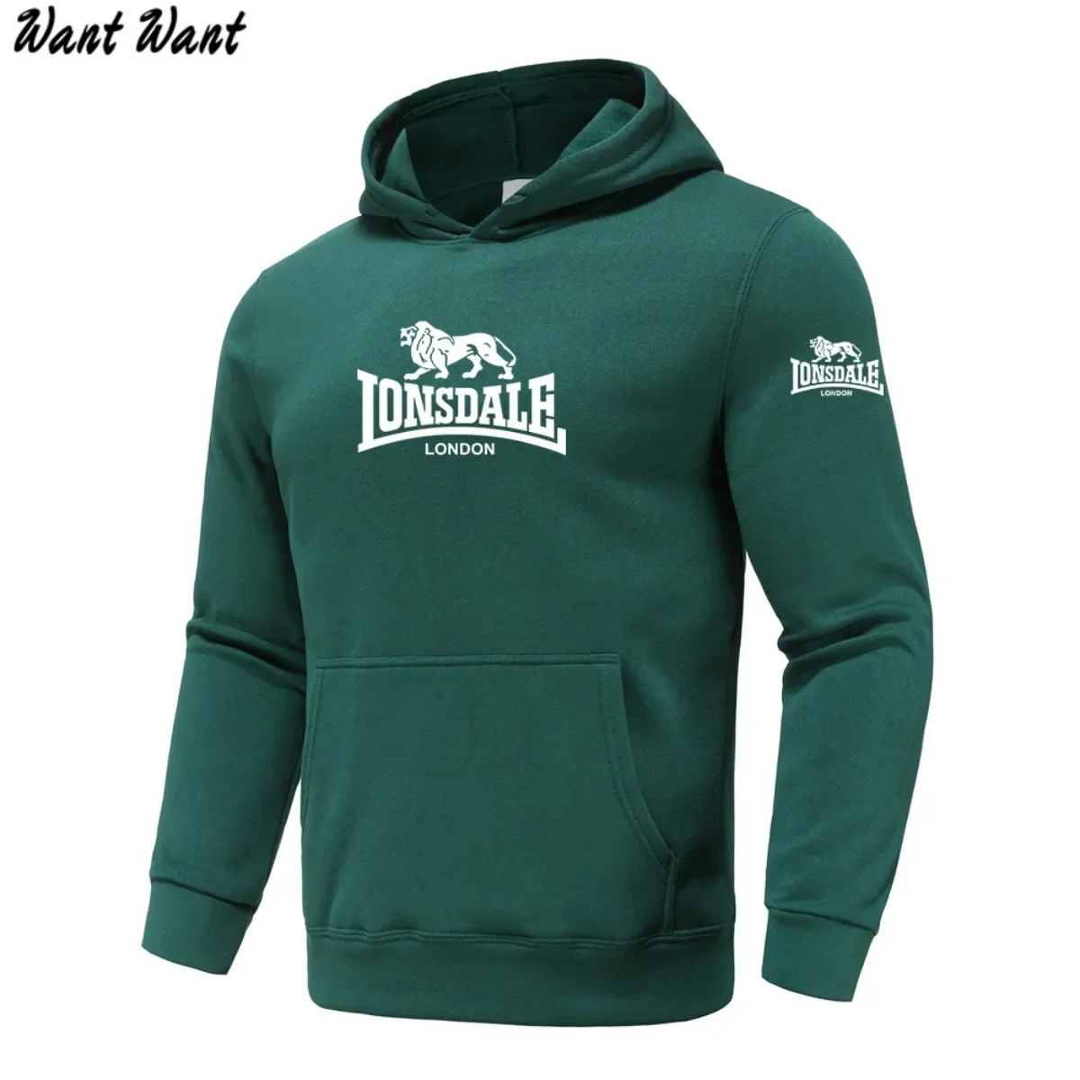 Lonsdale London Lion Logo Hoodie für Herren, Löwen-Grafikdruck auf Brust und Ärmeln, Kängurutasche, lockerer Pullover, Unisex