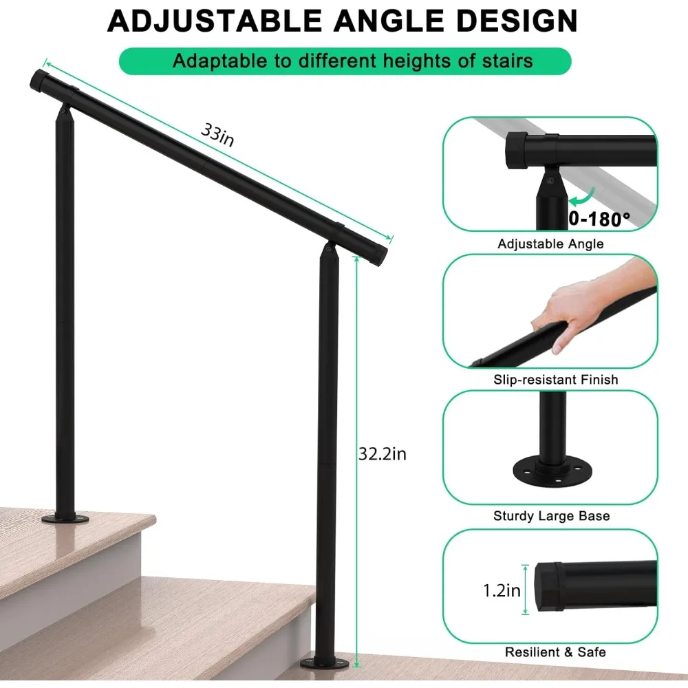 2 Pack Handrails for Outdoor Steps,2 to 3 Steps HandRail Outdoor Stair Railing, Metal Porch Railing, Deck Hand Rail