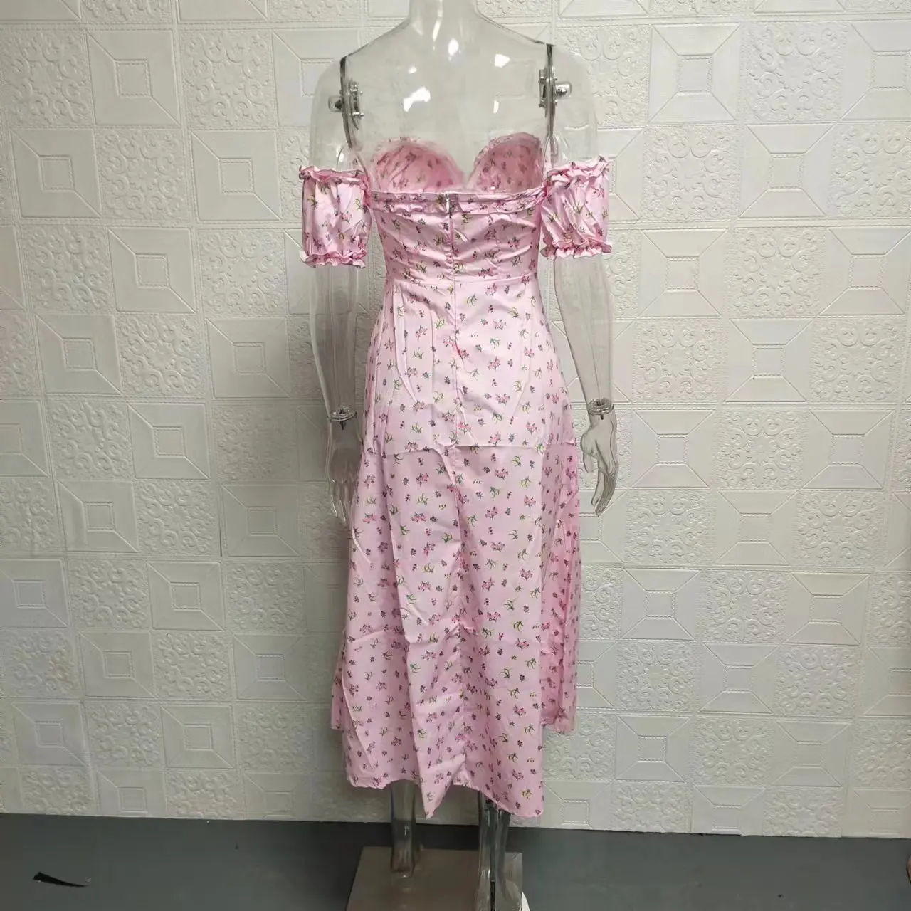 เดรสเกาะอกลายดอกไม้ผ่าข้างเซ็กซี่แฟชั่นของผู้หญิงยุโรปและอเมริกัน