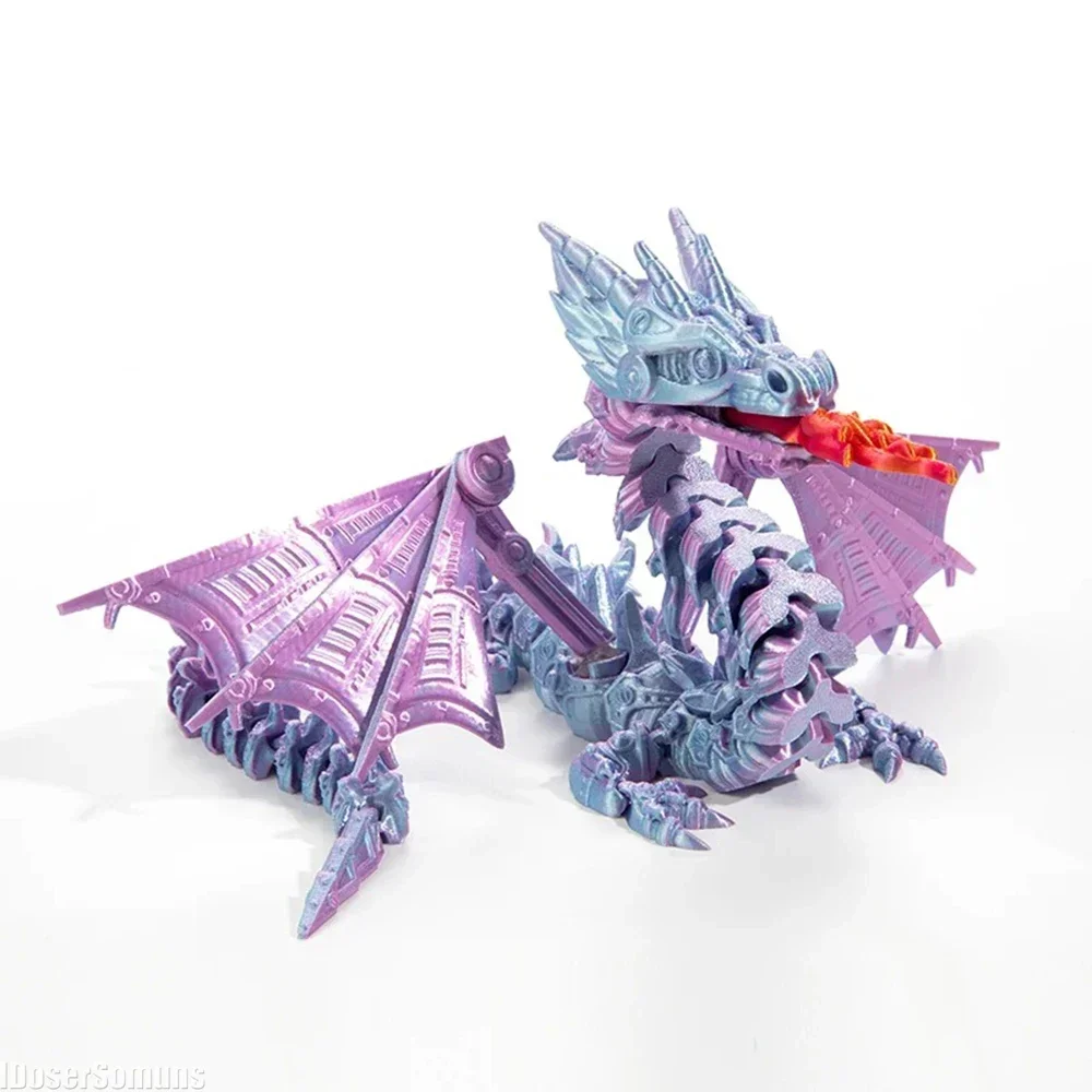 3D Printed Mecha Fire-breathing Dragon Flying Dragon Articulated with Wings Crystal Toy Home Decoration Birthday Gift