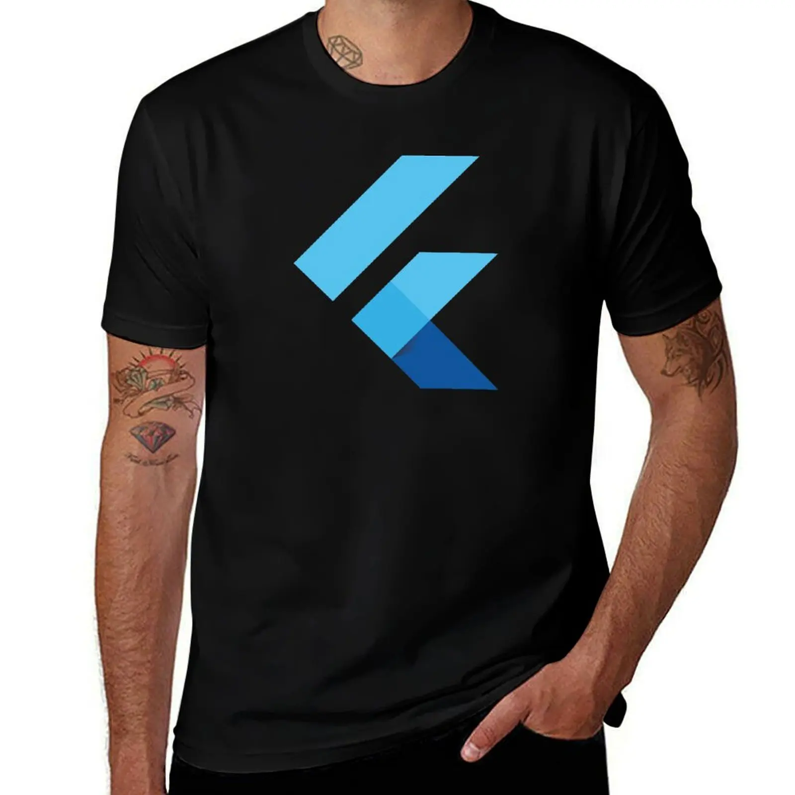 Flutter Logo for Flutter/Dart Software Developer (Black) T-Shirt UV Protection Outdoor Tee Shirt