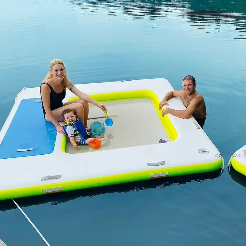 Lounging Water Hammock 3 in 1 Inflatable Floating Dock Platform Swim Deck Inflatable Floating Island for Kids and Adults