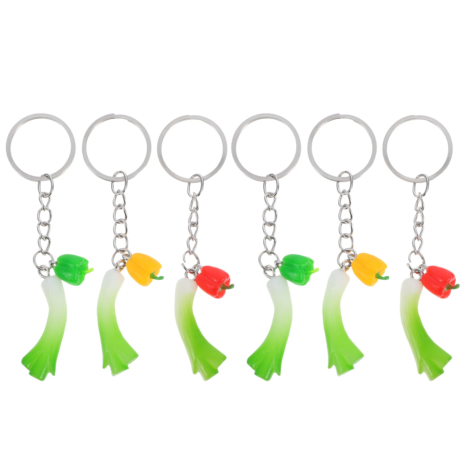 

6pcs High Simulation Chili Pepper Keychains Metal Resin Colorful Bell Vegetable Charms Pendants Decorative Accessories For