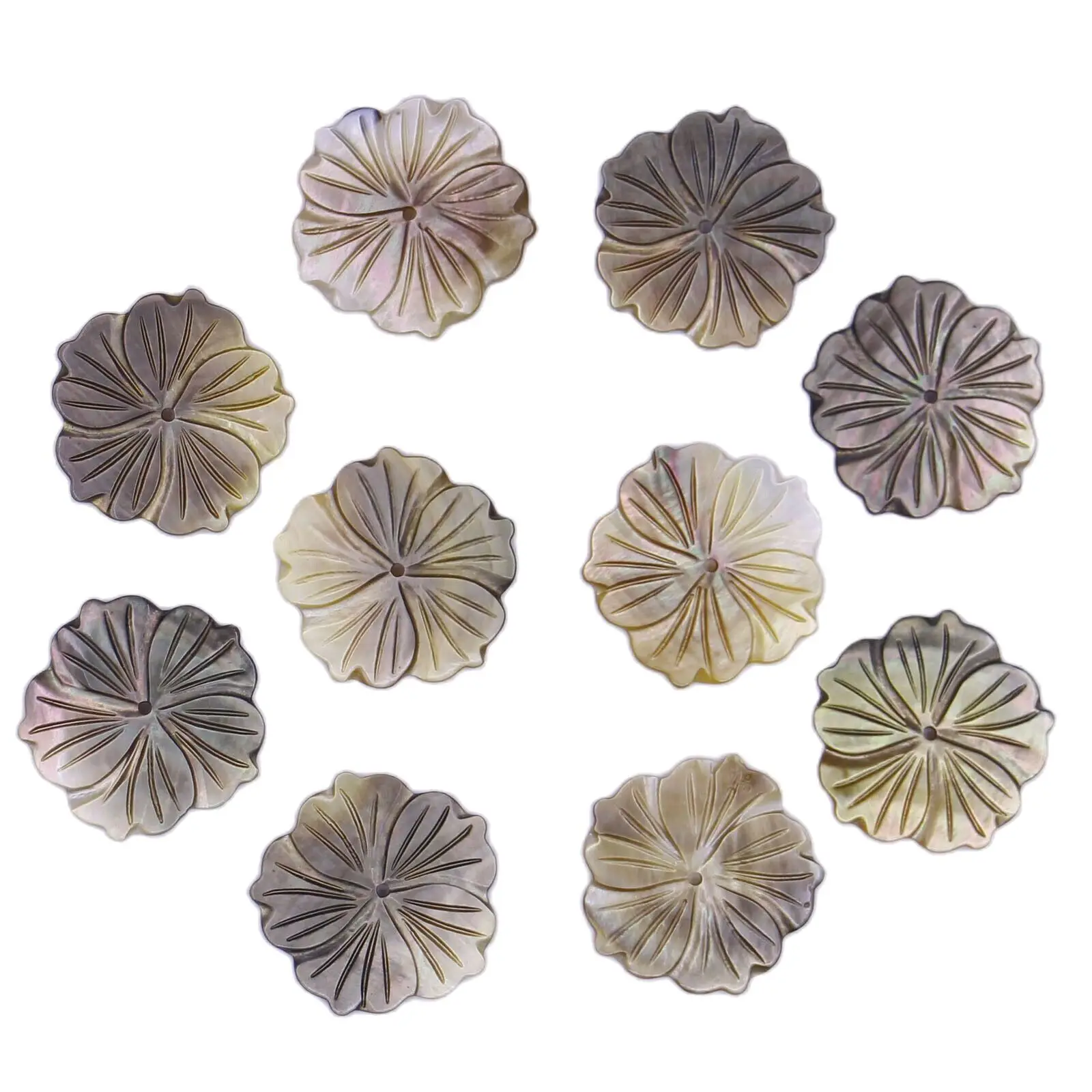 5PCS 10PCS 28mm Natural Gray Black Shell Bauhinia Flower Mother of Pearl Charms Beads