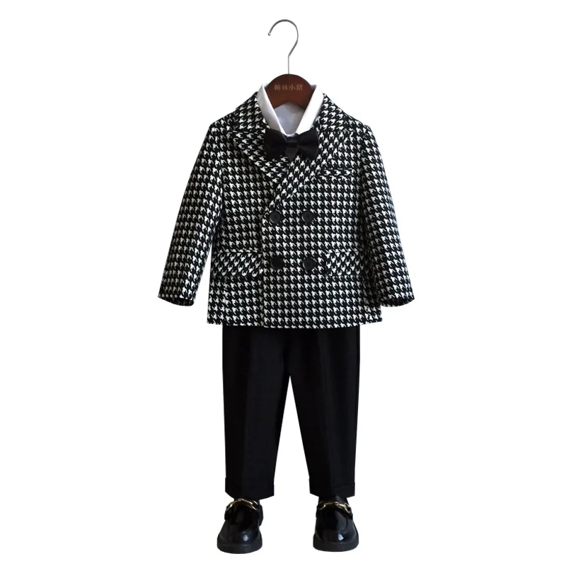 Baby Boys Wedding Dress Suit Children Blazer Jacket Pants Tie 3Pcs Photograph Suit Child Kids1 Year Birthday Party Show Costume
