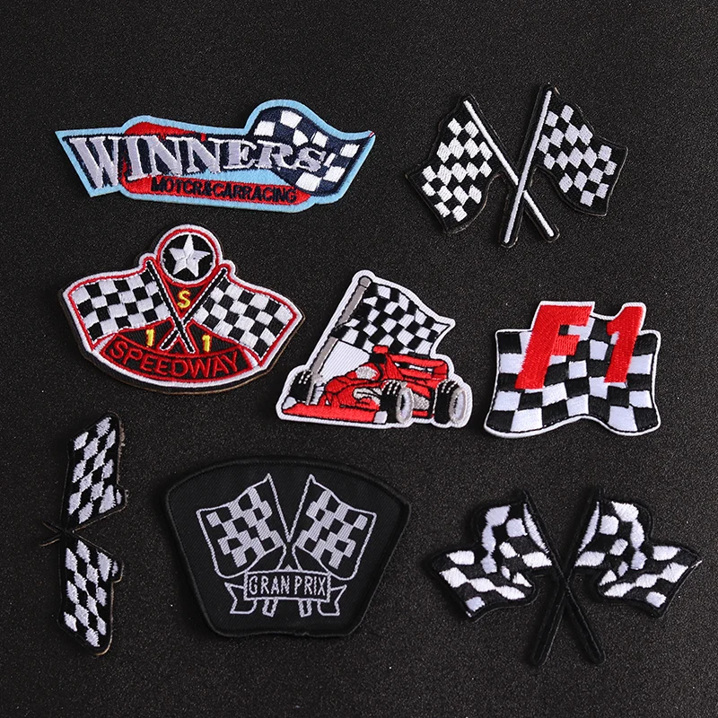 F1 Racing Contact Signal Flag Embroidery Cloth Patch Racer Club Clothing DIY Epaulettes Armbands Iron-on Patches