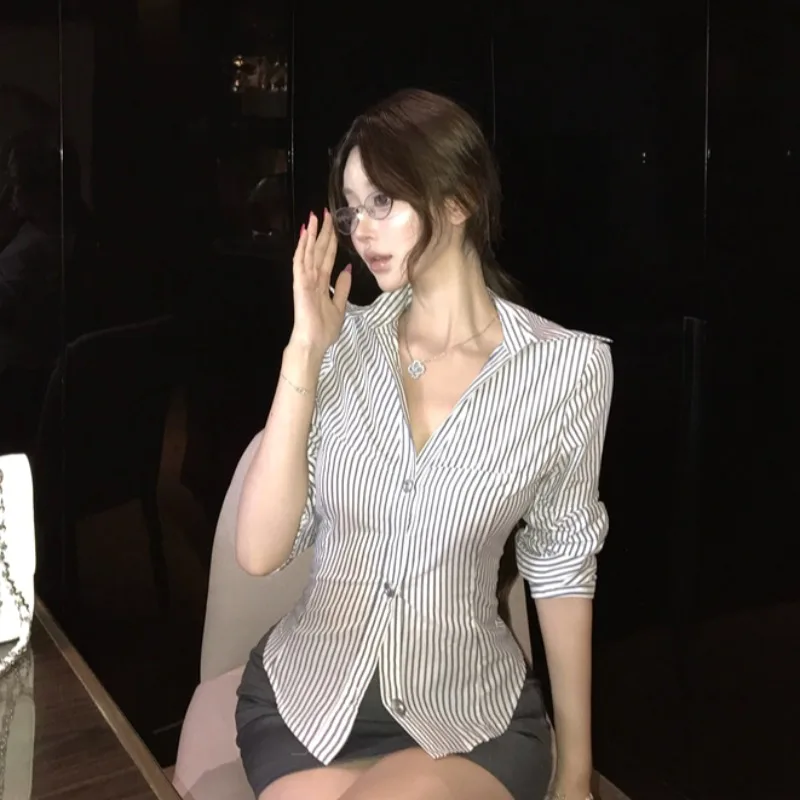 

Облегающий полосатый шелковый женский модный свободный повседневный топ Lazy Sle, длинный кардиган све, китайский бренд, осенний новый Arr...