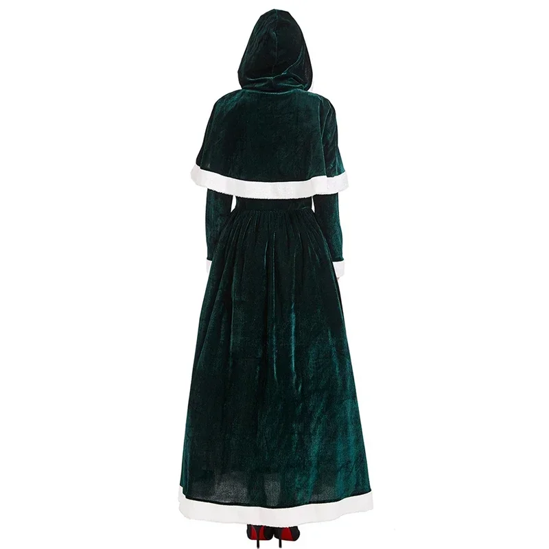 Weihnachtskostüm für Damen, Winter-Samt-Robe in Rot, Frau Claus Santa Cosplay-Kostüm, Weihnachtsfeier-Kostüm, Festliche Kleider – Detail 9