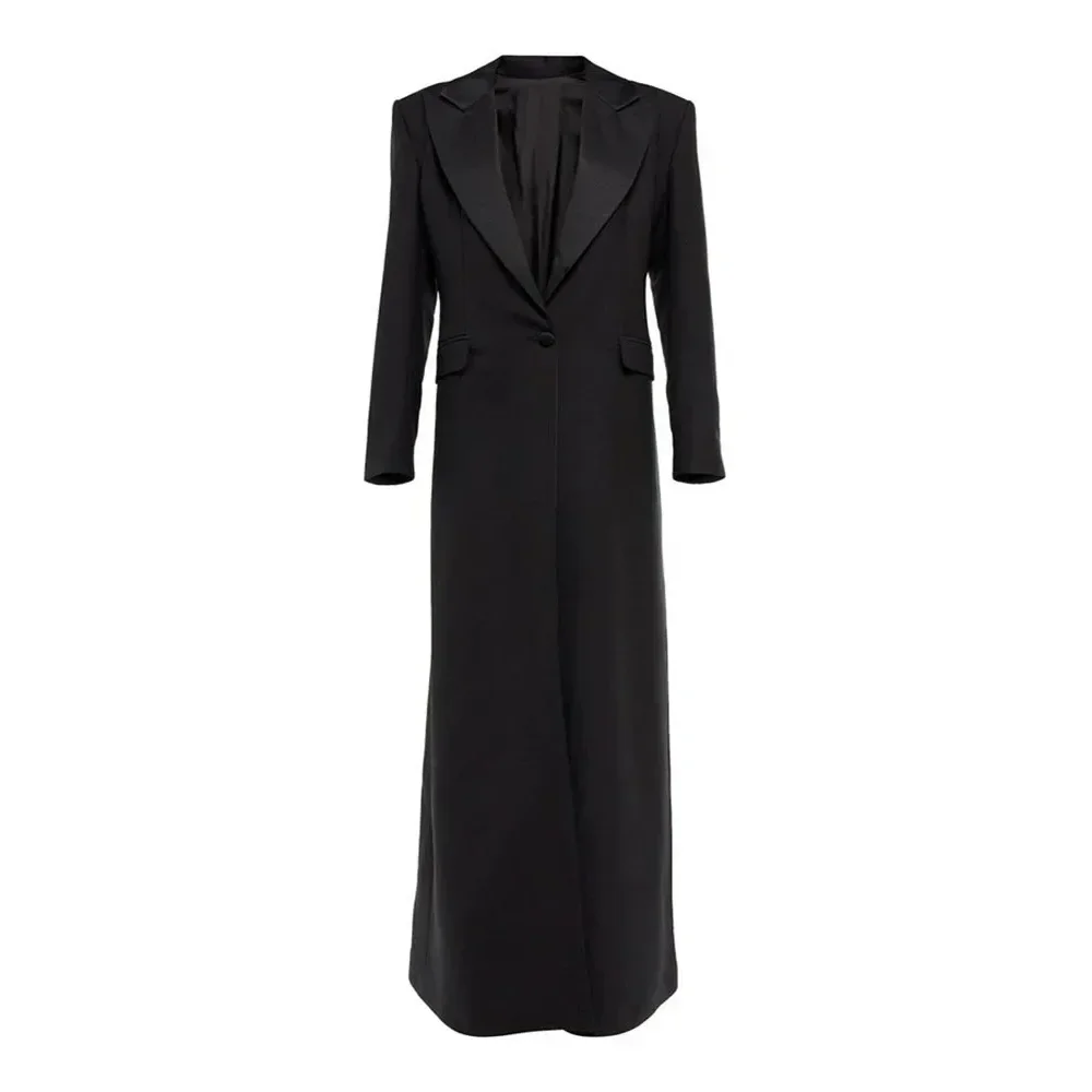 Black Women Abaya Blazer Elegant Single Button Basic Fashion Long Coat 1 Piece Solid Color Chic Party Daily Casual Women Jacket