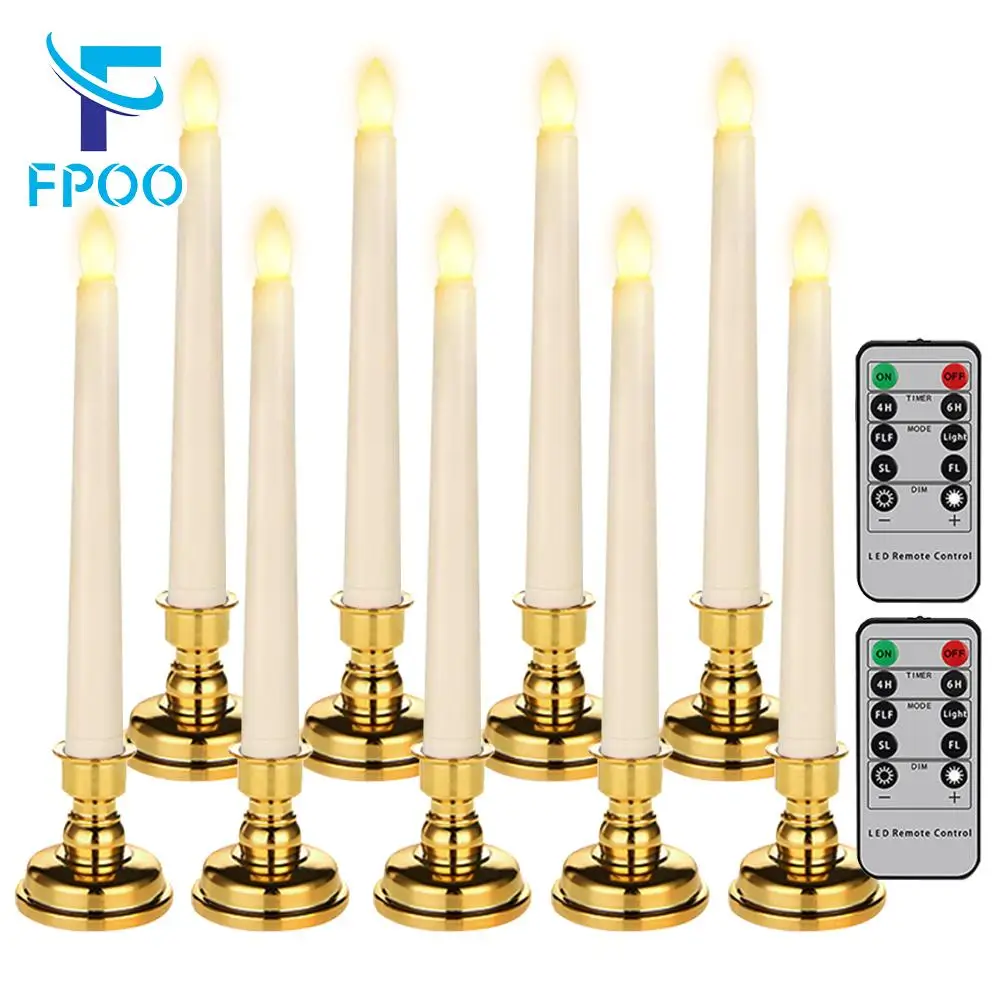 9 PCS LED Taper Candles Wedding Home Decoration Candle 3D Flashing Flames Timer Remote With Candlestick Flameless Window Candle