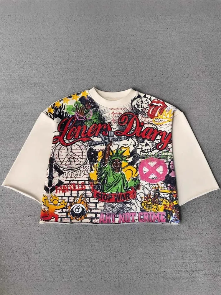 

Streetwear Y2k T Shirt New Trend Hip Hop Graffiti Large Graphic Print Design Shirt Harajuku Retro Loose T Shirt Tops