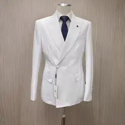 Slim Fit Men Suits for Wedding 2 Pcs Peak Lapel Jacket with Pants Double Breasted Button Groom Tuxedo Stock XS-3XL