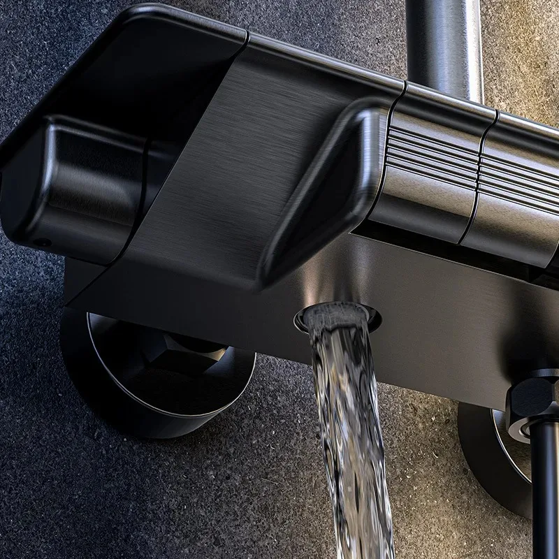 Black Shower System Complete Set Smart Bathroom Showers Rotating Shower Chair Showerhead Interrenovation Tap Systems Rainfall