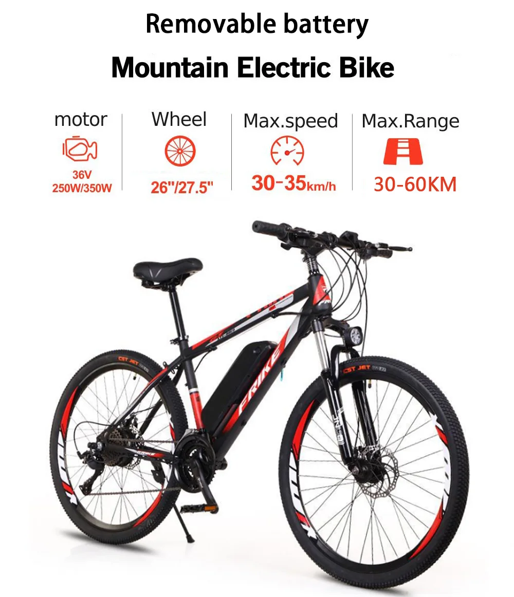 27.5inch Electric Mountain Bike Front Rear Double Hydraulic Brake 36V350w High Speed 35km/h Lithium Battery XC Ebike Frike