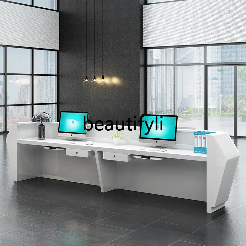 مكتب استقبال zzqFront، مكتب أمين الصندوق المنحني البسيط والحديث، مكتب خدمة متجر المكتب، طلاء أبيض