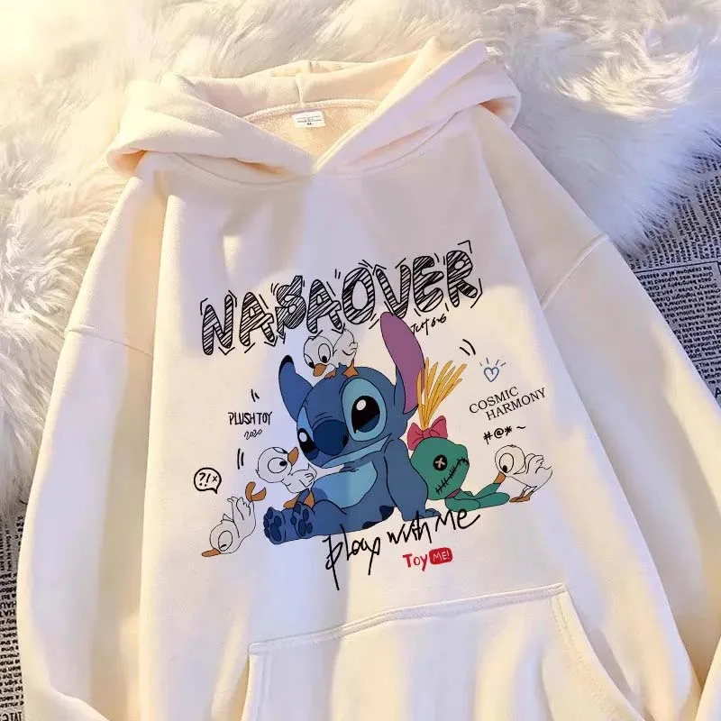 

Новинка 2025, повседневная модная спортивная толстовка с капюшоном в стиле ретро Disney Stitch, осень/зима, унисекс в кампусном стиле для мальчиков и девочек
