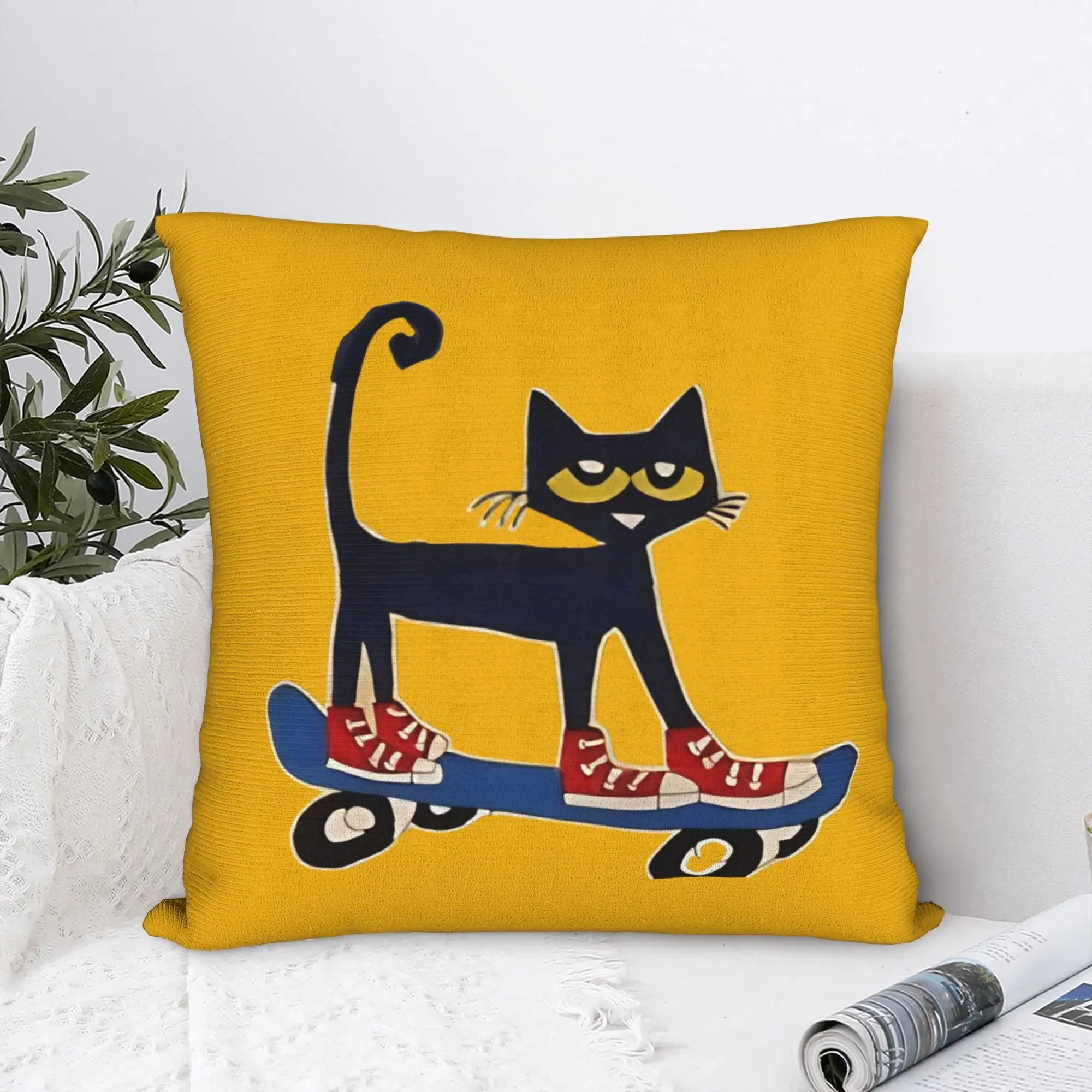 Petes the Cat Skateboarding  Square Pillowcases Polyester Room  Cushion Cover Cute Home Decoration Pillowcase 45*45