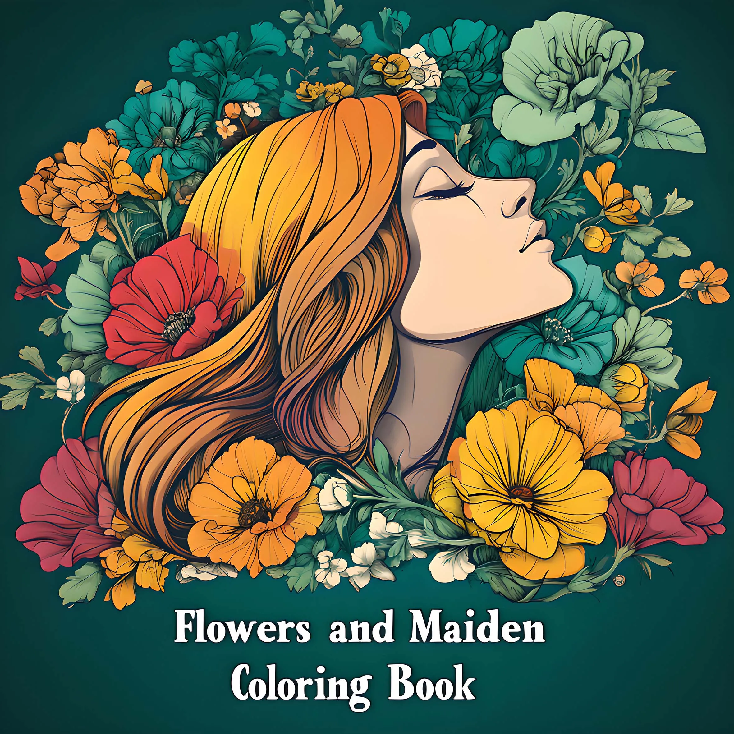Flowers and Maiden Coloring Book 24 Page Gift For Birthday Party Relieve Stress Kill Time Graffiti Painting Drawing Art Book