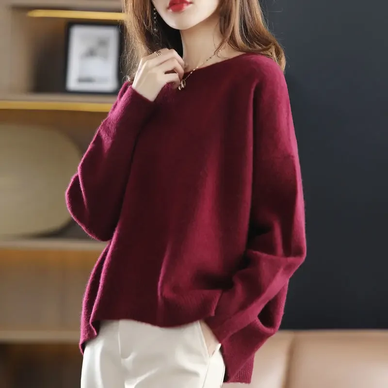 Autumn Winter Chic Loose Casual Simple Sweater Ladies Elegant Fashion All-match Knitting Pullover Solid Y2K Top Women Jumpers