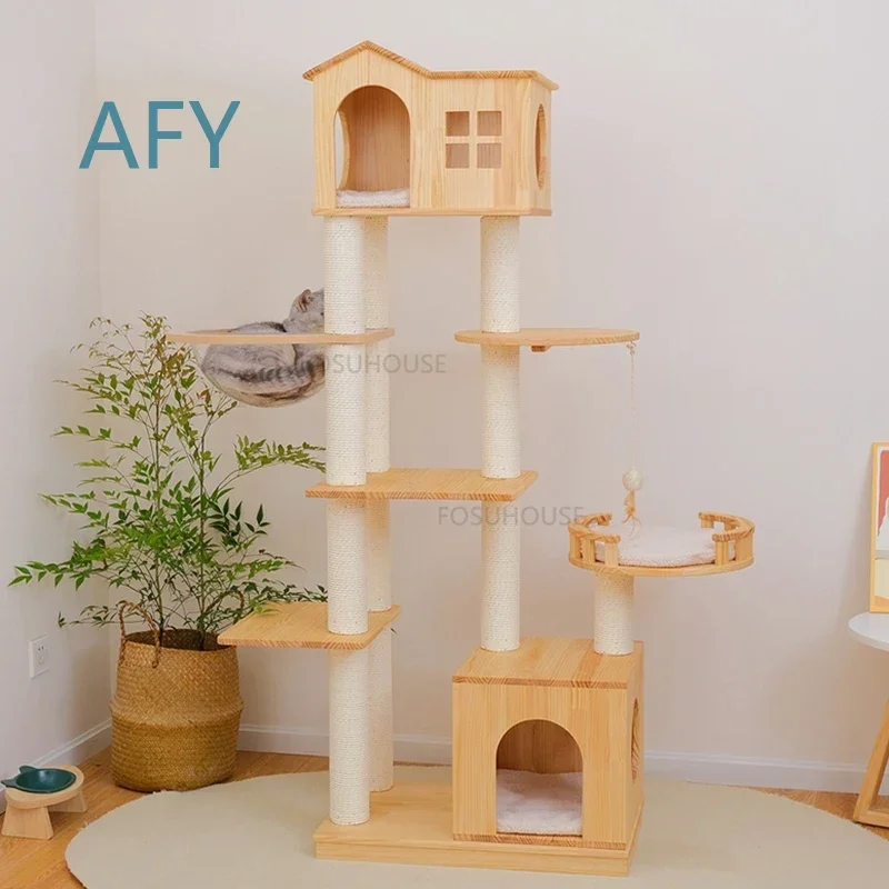 Modern Solid Wood Sisal Cat Climbing Frame for Pet Furniture Space Capsule Personality Creative Household Cat Scratching
