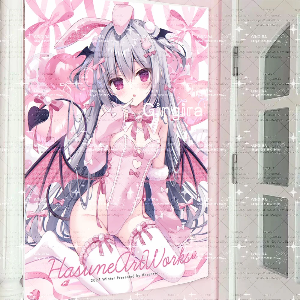 Pink Cat-Themed Plushie 2D Galgame Ears Indoor Tapestry for Decoration Interior Decor for Lolita Girls