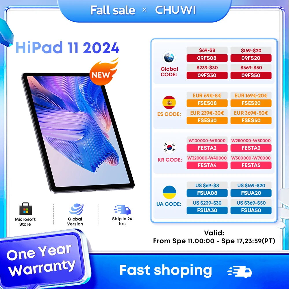 

CHUWI HiPad 11 Tablet Android 14，6GB RAM 128GB ROM Tablets，10.95" 1920x1200 FHD Screen,7000MAH Battery,Dual Camera, 2.4G/5G WiFi