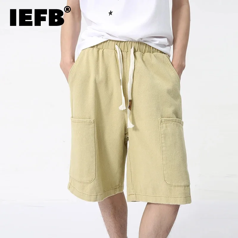 

IEFB 2024 New Men's Shorts Japanese Style Casual Lace Up Straight Leg Elastic Waist Design Trendy Versatile Cargo Pants 9C5830