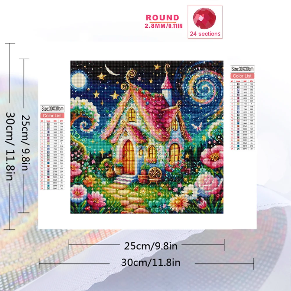 HUACAN Diamond Mosaic 5D House Full Square Round Flower Starry Sky Painting Rhinestones Complete Kit Bedroom Decoration