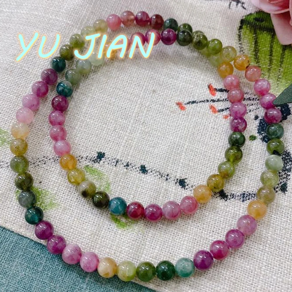 

Newest Exquisite Ice Colorful Natural Tourmaline Jade Bracelet Delicate Elegant Noble Bangle Three Circle Handring Fine Jewelry