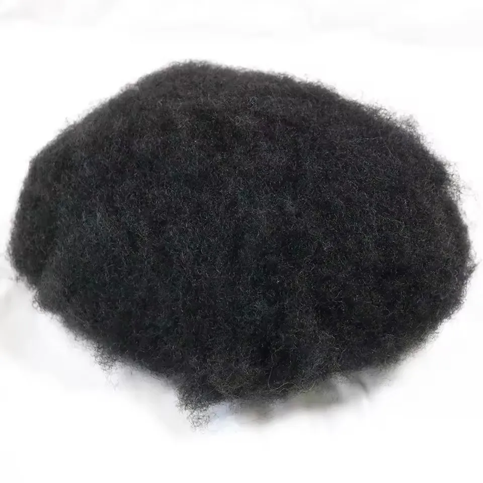 6mm Afro-Locken-Haarsystem Toupet für Männer, Schwarzes Echthaar, Günstiges Haarteil für Männer, Atmungsaktives, Langlebiges Mono-Lace-Oberteil, Prothesensystem – Detail 2