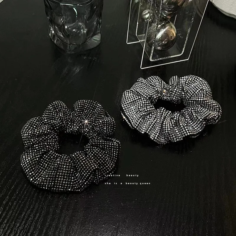 

Rhinestone Covered Scrunchie High Elasticity Non Slip Ponytail Holder for Bun Women Daily Styling Comfortable Silver