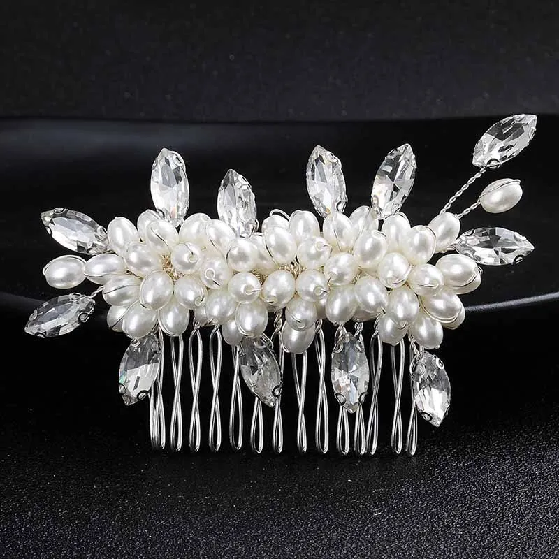 New The Europe and The United States Beam Bridal Wedding Hair Accessories Fashion Handmade Pearl Rhinestone Hair Comb NA