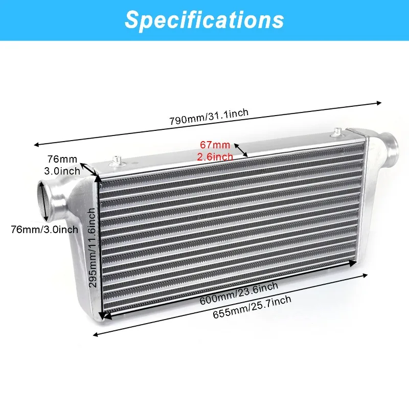 600X295x67mm Universal Turbo Retrofit Intake Cooler Car