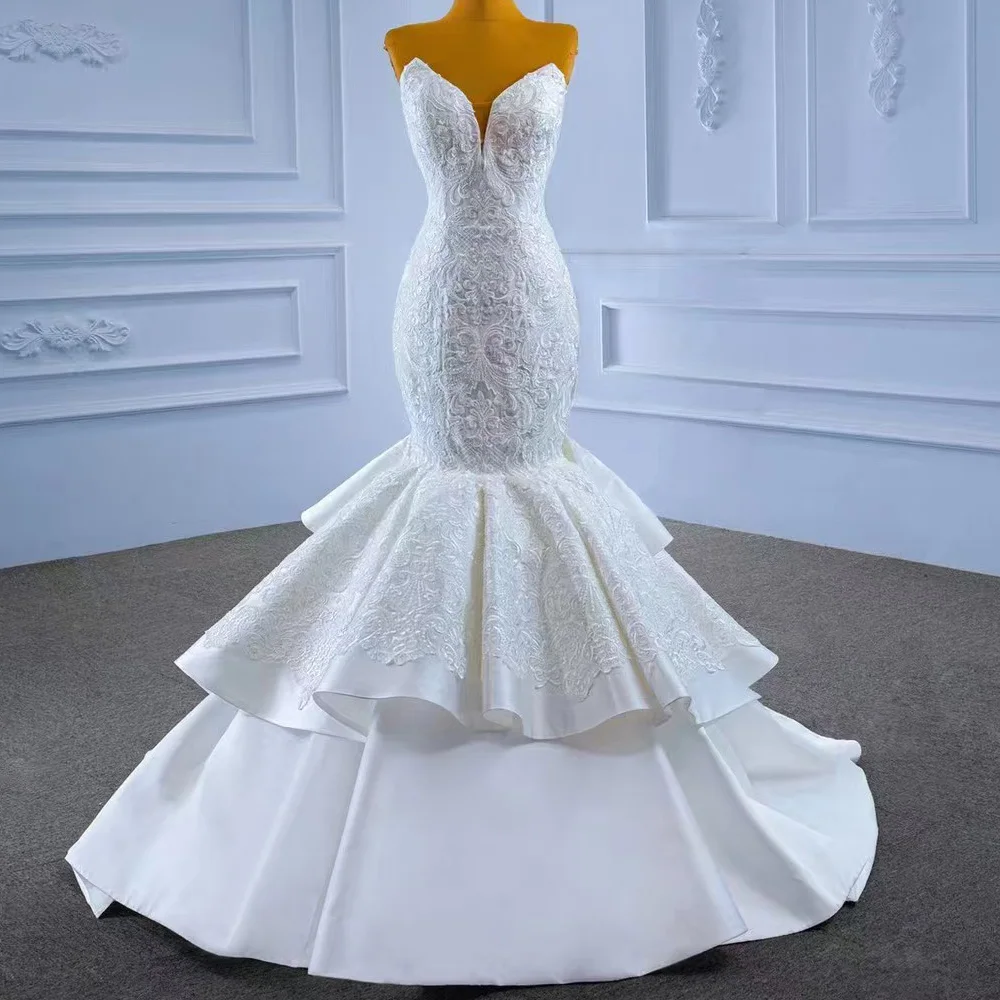 

Women's Sheath Style Wedding Dress With Sweetheart Sleeveless Lace-Up Back Embroidery For Brides