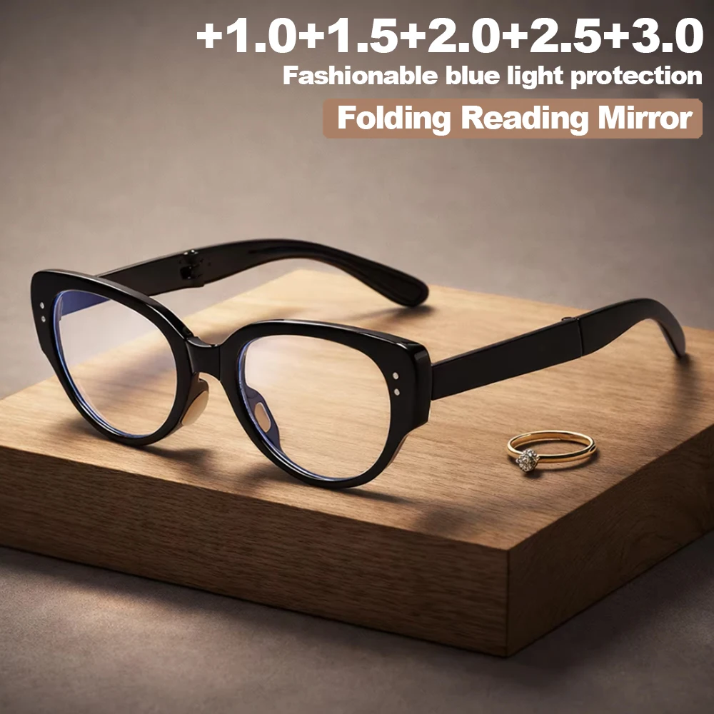 1 Stück elegante, faltbare Lesebrille mit ovalem Rahmen für Damen und Herren, blaues Licht blockierende, leichte Brillen für den täglichen Gebrauch auf Reisen